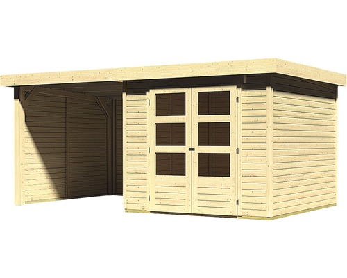 Holzgartenhaus mit Doppeltür und Anbau