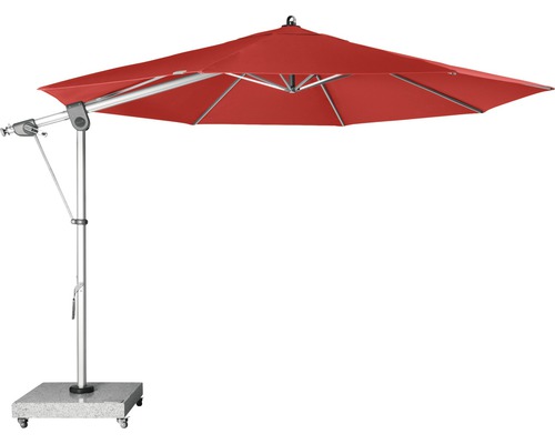 Sonnenschirm Ampelschirm Doppler Expert Ø 350 cm Polyester rot Freiarm Sonnenschirm mit Sockel und Rädern