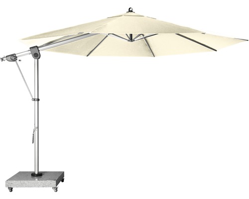 Sonnenschirm Ampelschirm Doppler Expert Ø 350 cm Polyester natur Freiarm-Sonnenschirm mit Betonsockel und Rollen