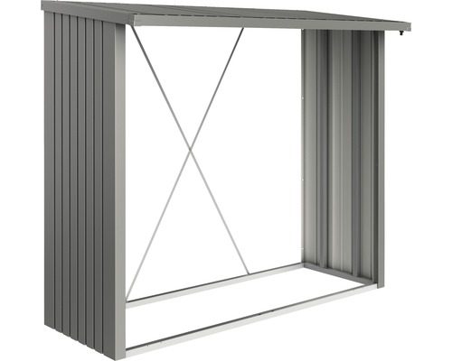 Kaminholzunterstand Biohort WoodStock 230 229 x 102 x 199 cm quarzgrau-metallic Brennholzregal aus Metall mit Dach