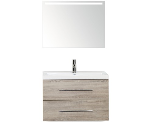 Badmöbel-Set Sanox Straight Mineralguss 55x80x40 cm Mineralgusswaschbecken Eiche grau mit LED-Beleuchtung Badmöbel-Set Sanox Straight Mineralguss 55x80x40 cm Mineralgusswaschbecken Eiche grau mit LED-Beleuchtung