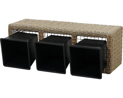 Rattan Pflanzenbank mit drei Pflanzgefäßen