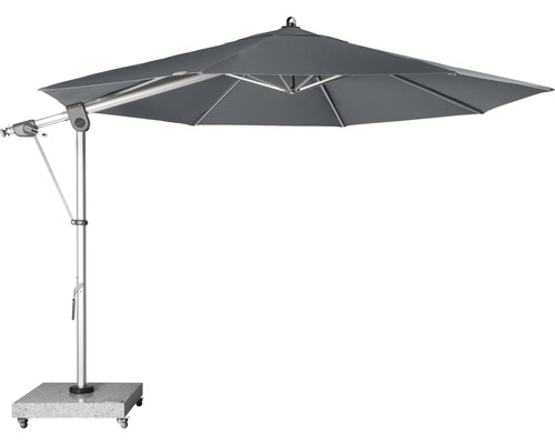 Sonnenschirm Ampelschirm Doppler Expert Ø 350 cm Polyester anthrazit Freiarm-Sonnenschirm mit grauem Schirm und Rollensockel