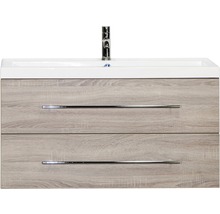 Waschbeckenunterschrank Sanox Straight 55x100x40 cm mit Mineralgusswaschbecken Eiche grau