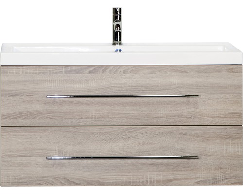Waschbeckenunterschrank Sanox Straight 55x100x40 cm mit Mineralgusswaschbecken Eiche grau Waschbeckenunterschrank Sanox Straight 55x100x40 cm mit Mineralgusswaschbecken Eiche grau