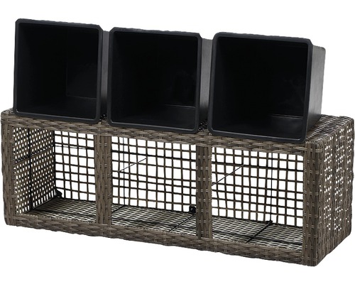 Rattan Pflanzkasten mit drei Pflanzbehältern