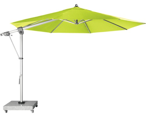 Sonnenschirm Ampelschirm Doppler Expert Ø 350 cm Polyester grün Freiarm-Sonnenschirm mit Steinfuß und Rollen