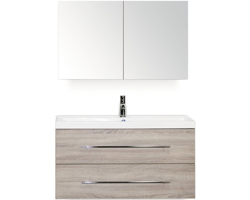Badmöbel-Set Sanox Straight Mineralguss 170x100x40 cm Mineralgusswaschbecken Eiche grau mit Spiegelschrank Badmöbel-Set Sanox Straight Mineralguss 170x100x40 cm Mineralgusswaschbecken Eiche grau mit Spiegelschrank