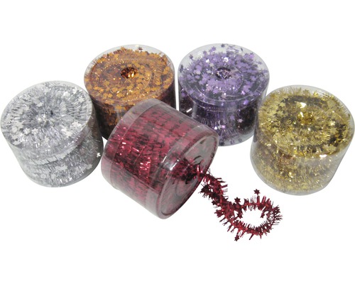 Christbaumschmuck Sternchen-Girlande in Dose gold-silber Mehrfarbige Lametta-Girlanden mit Sternen in Kunststoffbehältern