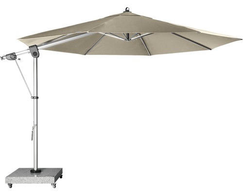 Sonnenschirm Ampelschirm Doppler Expert Ø 350 cm Polyester sand Freiarm-Sonnenschirm mit rechteckigem Schirm und stabilem Standfuß auf Rollen