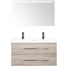 Badmöbel-Set Sanox Straight Mineralguss 170x100x40 cm Doppel-Mineralgusswaschbecken Eiche grau mit LED-Beleuchtung