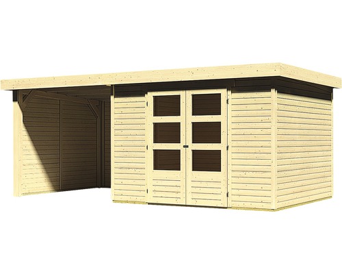 Holzgartenhaus mit Doppeltür und Anbau