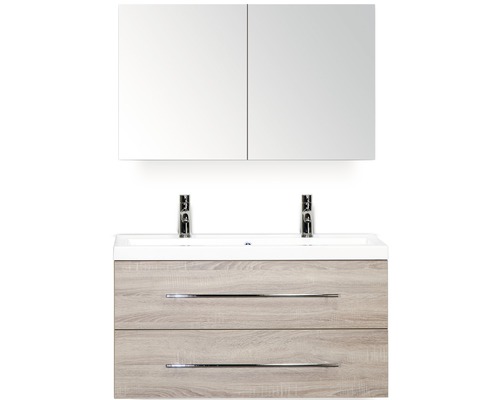 Badmöbel-Set Sanox Straight Mineralguss 170x100x40 cm Doppel-Mineralgusswaschbecken Eiche grau mit Spiegelschrank Badmöbel-Set Sanox Straight Mineralguss 170x100x40 cm Doppel-Mineralgusswaschbecken Eiche grau mit Spiegelschrank