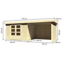 Gartenhaus Karibu Kodiak 5 mit Schleppdach 2,75 m, Rück- und Seitenwand 591,5 x 262 cm natur