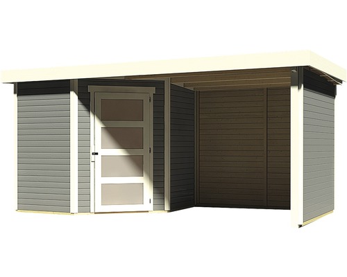 Gartenhaus mit Flachdach, Tür und offener Seite