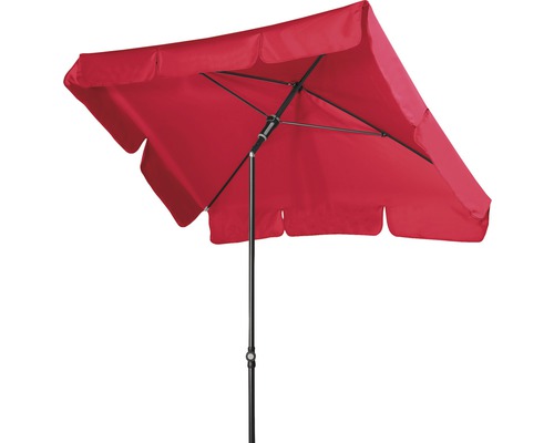 Roter Gartenschirm mit schwarzem Gestell