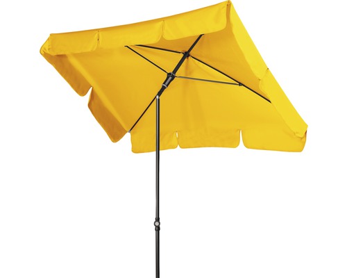 Gelber Sonnenschirm mit Metallgestell für den Außenbereich