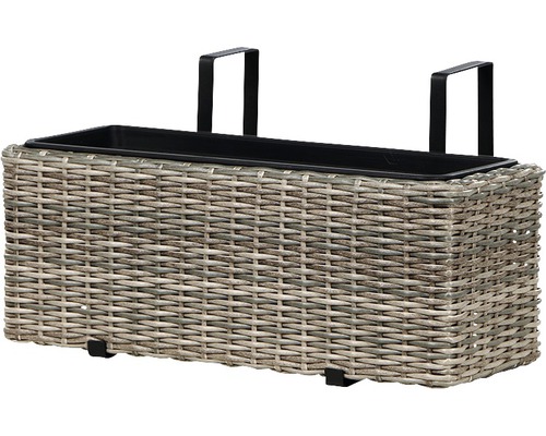 Balkonkasten aus Korbgeflecht mit Halterungen