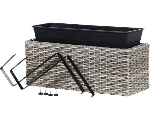 Blumenkasten aus Rattan mit Pflanzeinsatz, Füßen und Wandhalterung