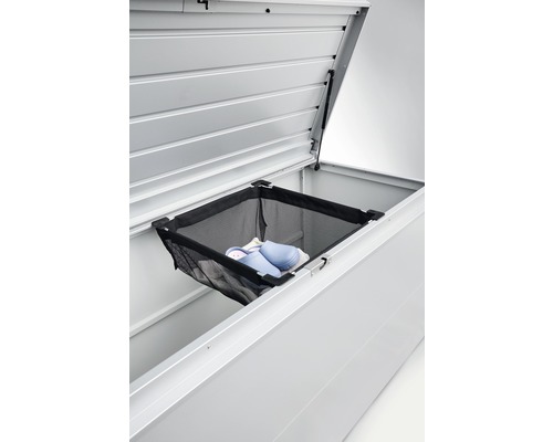 Einhängesack Biohort Freizeitbox 160, 180, Loungebox und Highboard 200 Geöffnete Aufbewahrungsbox mit Wäschekorb