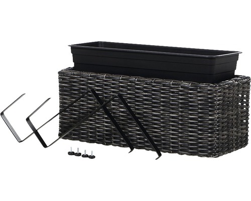 Blumenkasten aus Rattan mit Pflanzeinsatz und Halterungen