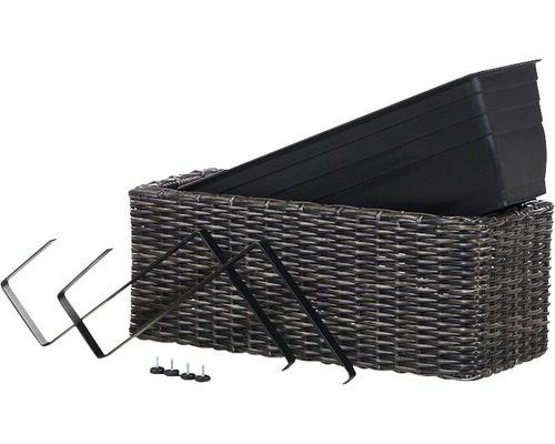 Blumenkasten aus Rattan mit Kunststoffeinsatz, Halterungen und Füßen