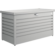 Aufbewahrungsbox aus Metall mit horizontalen Linien und Schloss