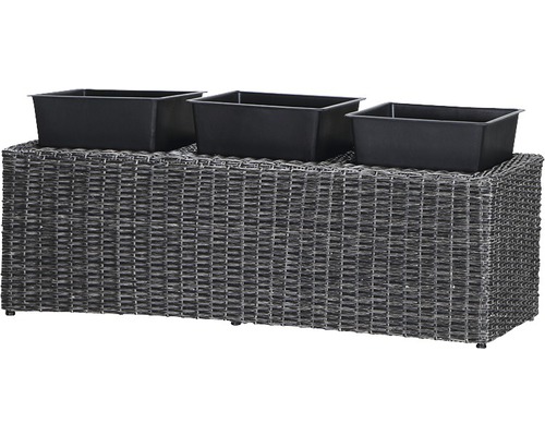 Blumenkasten aus Rattan mit drei Pflanzbehältern