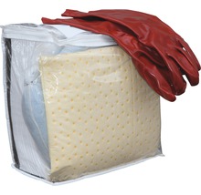 Ölbindemittel-Set mit Bindevlies und Handschuhen in transparenter Tasche