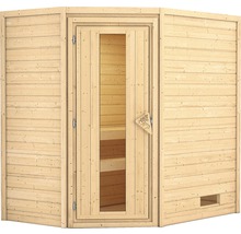 Blockbohlensauna Karibu Svea ohne Ofen und Dachkranz mit Holztür und Isolierglas wärmegedämmt-thumb-2