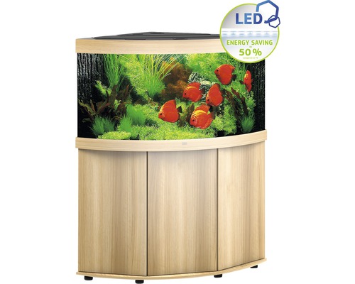 Aquariumkombination Juwel Trigon 350 LED SBX mit Beleuchtung, Filter, Heizer und Unterschrank, helles Holz