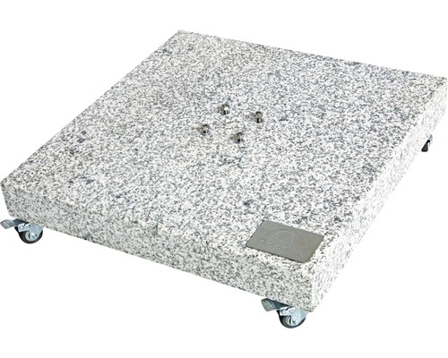 Sonnenschirmständer Doppler 139,8 kg Granit rechteckig grau Quadratischer Sonnenschirmständer aus Granit mit Rollen und Doppler Logo