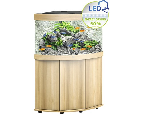 Aquariumkombination JUWEL Trigon 190 SBX mit LED-Beleuchtung, Filter, Heizer und Unterschrank helles Holz ca. 98,5 x 70 x 123 cm ca. 190 L Eckaquarium Eckaquarium mit Unterschrank, LED-Beleuchtung und Fischen