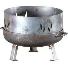Feuerschale aus Metall mit drei Beinen und Flammenmuster