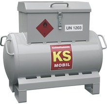 Mobiler Kraftstofftank mit Auffangwanne und Brandschutzzeichen