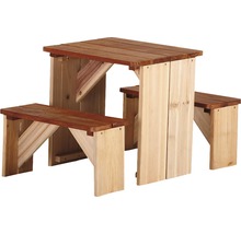 Holz Kindersitzgruppe mit Tisch und zwei Bänken