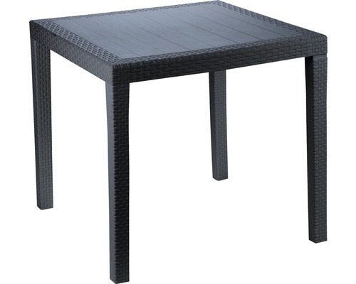 Gartentisch Progarden Bistro- King 79 x 79 cm anthrazit Gestell aus Kunststoff in anthrazit, Gartentischplatte aus Kunststoff in anthrazit Quadratischer Gartentisch aus Kunststoff mit Rattanoptik