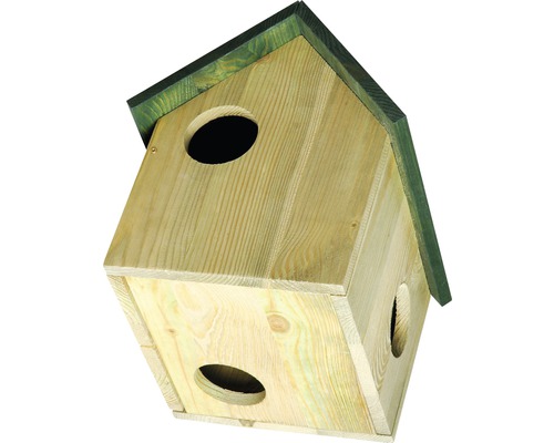 Vogelhaus aus Holz mit mehreren Einfluglöchern