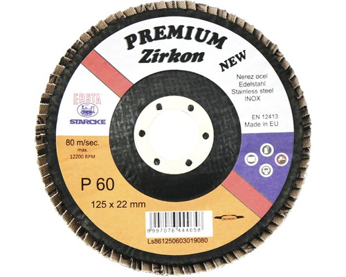 Zirkon Schleifmopteller, Korngröße P 60, Durchmesser 125 x 22 Millimeter