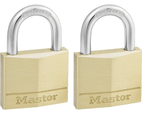 Vorhängeschloss Master Lock Messing 21 mm, 2 Stück Zwei Master Vorhängeschlösser mit gehärtetem Bügel