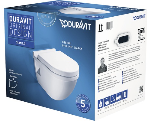 Verpackung einer Duravit Starck 3 Wandtoilette mit Absenkautomatik.