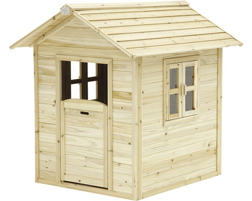 Spielhaus aus Holz mit Tür und Fenstern