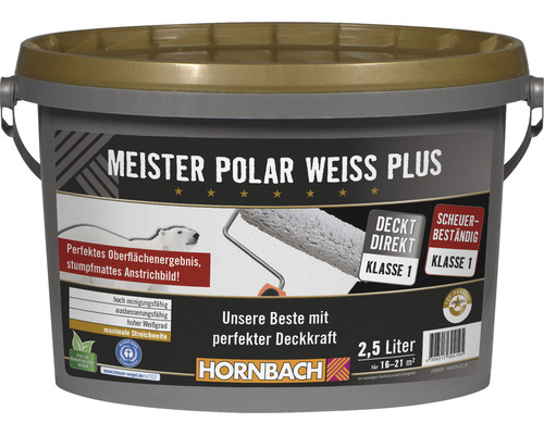 HORNBACH Wandfarbe Meister Polarweiß Plus konservierungsmittelfrei 2,5 l