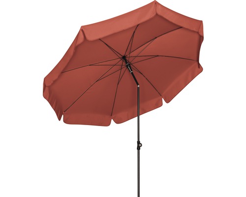 Terracottafarbener Gartenschirm mit Gestell