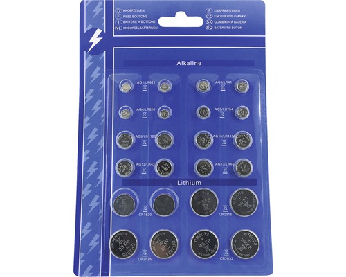 Knopfzellen Batterien Depot 24-teilig Verschiedene Knopfzellen in einer Verpackung, Alkaline und Lithium