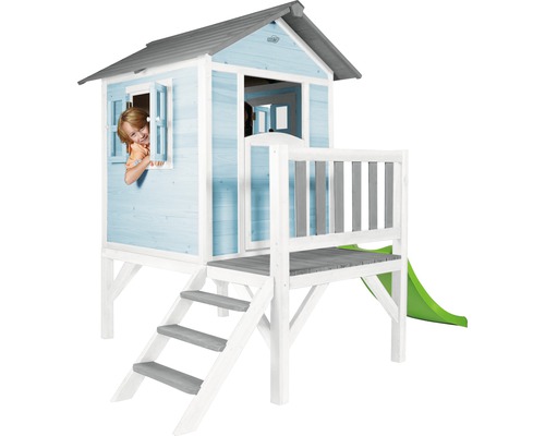 Holzspielhaus mit Rutsche, Treppe und Balkon für Kinder