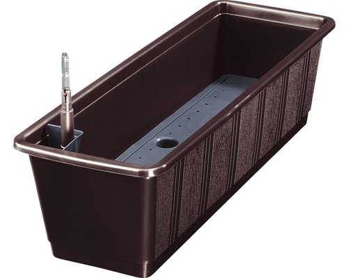 Blumenkasten Geli Aqaua Green Plus Kunststoff 60x20x17 cm braun Länglicher Pflanzkasten mit Wasserstandsanzeiger und Bewässerungssystem