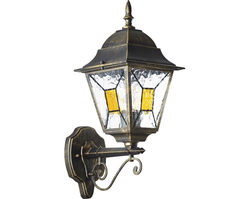 Außenwandleuchte stehend IP44 1-flammig HxTxB 445x255x180 mm Janel schwarz gold Wandleuchte im Laternenstil für den Außenbereich