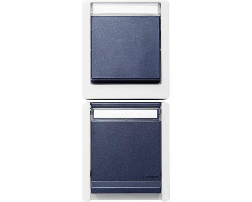 Schalter/Steckdose Roth Lange IP55 aufputz, grau/blau