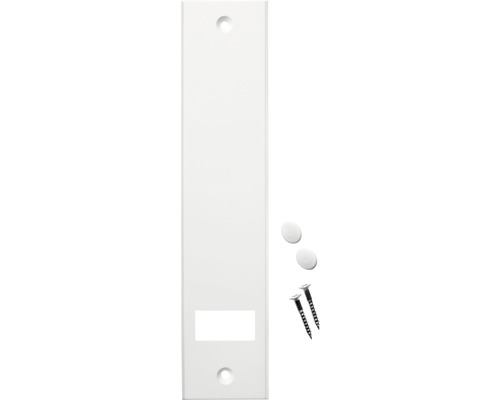 Weiße Abdeckung für Türsprechanlage mit Schrauben und Abdeckkappen